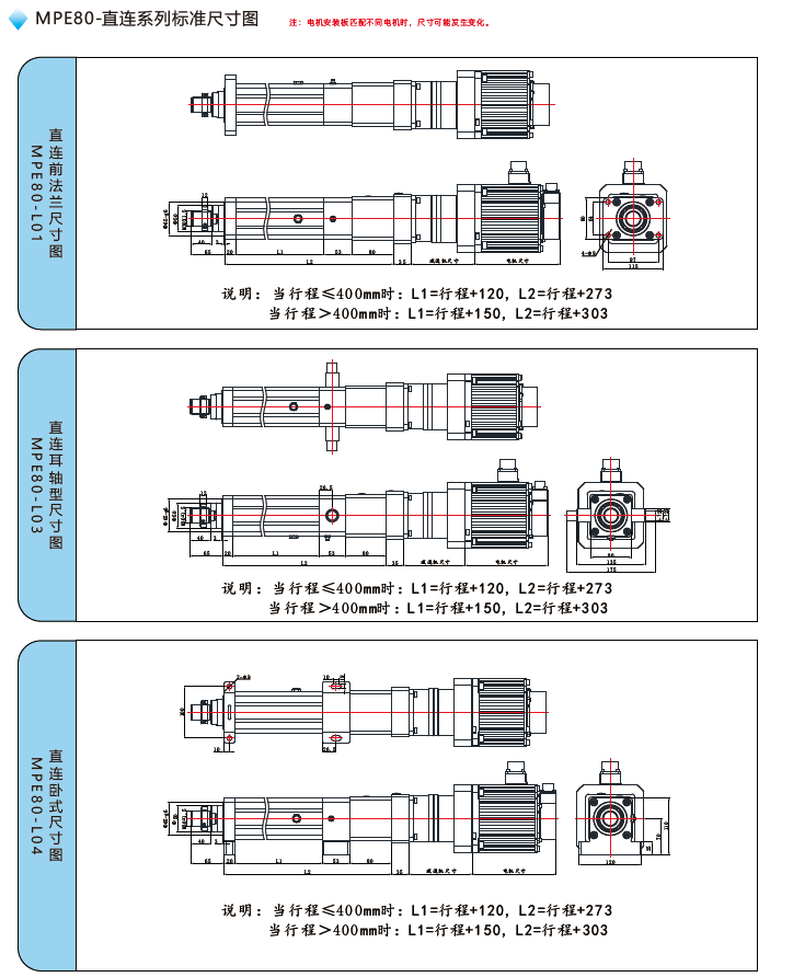 MPE80電動(dòng)缸直連標準尺寸圖